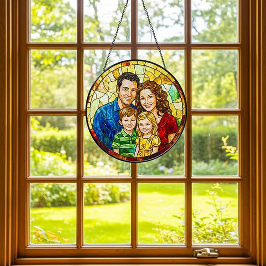 Personalized Grandma Stained Glass Sun Catcher, Custom Photo Window Hanging, Personalized Stained Glass, Gift for Grandma, Grandparents, Christmas, Birthday, Keepsake, Christmas Ornament, P1
