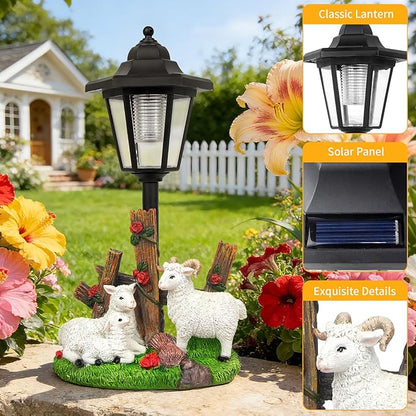 Solar Sheep Garden Outdoor Decor, Farmhouse Sheep Statue with LED Lantern, Decorative Lawn Lights Waterproof Resin Animal Figurine for Yard Patio Pathway Landscape Gift for Mother's Day