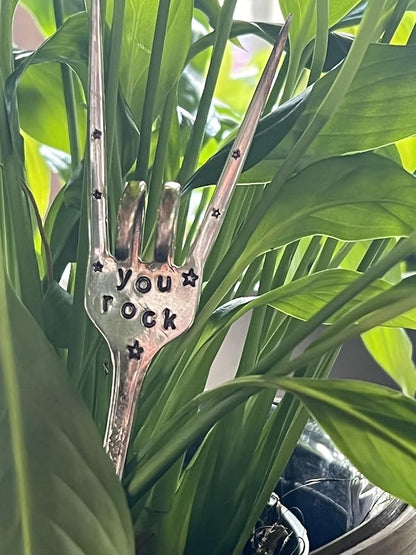 YOU ROCK Flower Pot Marker, Plant sign, recycled Fork