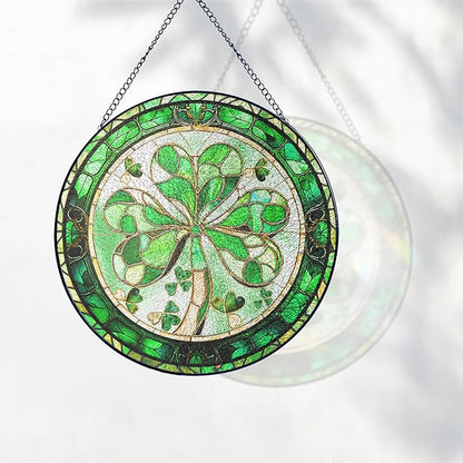 FLAGWIX St Patricks Day Decorations - Stained Glass Hanging Suncatcher 6 in - Birthday Irish Decorations, Irish Gifts for Women Men Family Friends, Shamrock Home Decor
