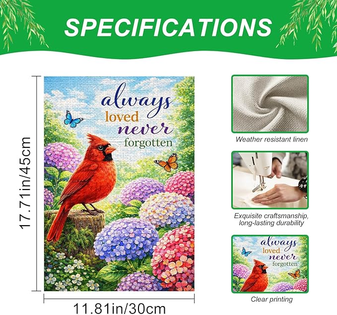 IVN Spring Summer Garden Flag 12x18 Inch Double Sided Burlap Red Cardinal Hydrangea Garden Quote Design Small Outdoor Yard Flag Holiday for Porch Lawn Patio Decor
