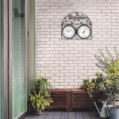 17Inch Large Outdoor Clock,Waterproof Wall Clock with Thermometer,Weatherproof Non-Ticking Quartz Battery Operated Decor Clock for Patio,Garden,Pool,Porch,House Warming Gifts
