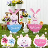 Easter Decorations Outdoor, 25 Inch Cute Bunny Flowers Decorative Garden Stakes for Easter Decor, Welcome Metal Yard Sign for Home Spring Outside Garden Front Porch Lawn Backyard