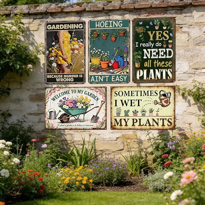 Rngmsi Vintage Garden Signs for Outside, Metal Funny Garden Signs Decorative Outdoor Yard Decorations, Gardening Gifts for Women Mothers Grandmas and Plant Lovers