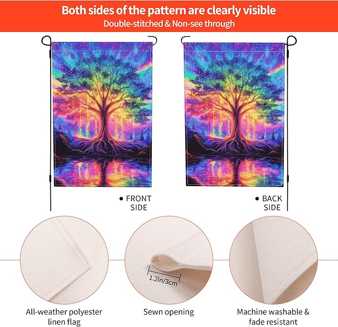 Life Tree Garden Flag Seasonal Double Sided 12 x 18 Inch Small Yard Flag for Indoor Outdoor Decor Holiday All Seasons