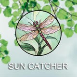 DASTOLL Stained Glass Window Hanging 4 Pcs Set Pink Green Insect Theme 6.3" - Butterfly Suncatcher Door Garden Sun Catcher Decor Birthday Christmas for Mom Woman Nana Men