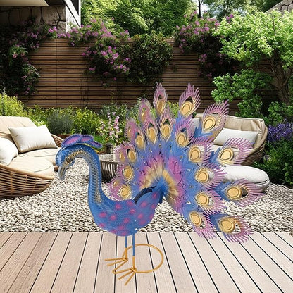 Peacock Garden Statue, Iron Sculpture Multicolor S - Elegant Outdoor Yard Decor, Weatherproof Patio Accent