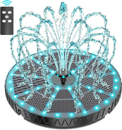 Yzert Remote Solar Fountain Adjust Spray Height with Fantastic Colorful Lights, 2026 6W Solar Bird Bath with 4000 mAh Battery, Solar Water Fountain Pump for Outdoor, Garden Decor, Pond, Pool (54LEDs)