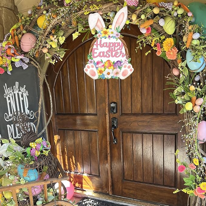 Easter Decorations Rabbit Garden Banner Double-Sided Printed Flag Bunny Yard Flags Bunting Outdoor House Yard Spring Seasonal Decoration Flower Egg