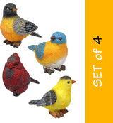 Songbird Garden Figurines Set of 4 – Cardinal, Bluebird, Goldfinch & Robin – Decorative Bird Statues for Home Décor, Spring Decorations, Crafting, Shelf Table Display – 3.75" W x 3" H