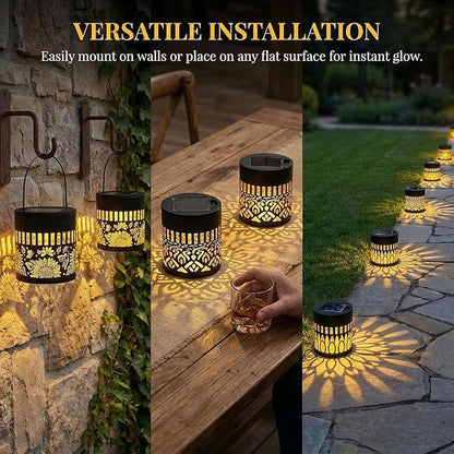 Decorative Solar Mandala Lights, IP65 Waterproof Outdoor Solar Fence Lights, Auto On Off Metal LED Wall Sconce, Solar Powered Decor Lighting for Garden Patio Yard Deck Pathway Porch(1 Pack, Black)