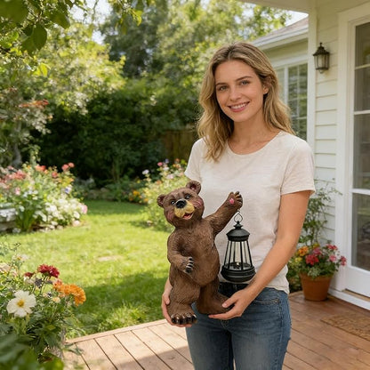 Solar Lantern Garden Statues Decor, 14" Large Outdoor Bear Figurine Lights for Yard Patio Decoration - Unique Christmas Housewarming Gift for Grandma Wowen Mom