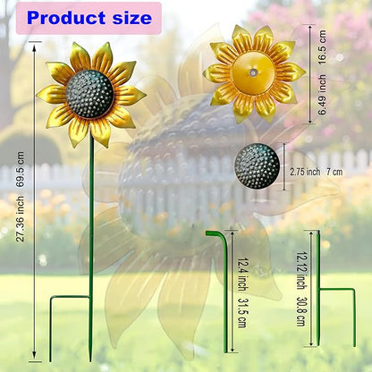 Metal Sunflower Flower Garden Stakes, Wind Catcher Spinner Garden Stakes, Garden Windmill Stakes Outdoor Wind Catchers, Yard Decor Stakes, Set of 5