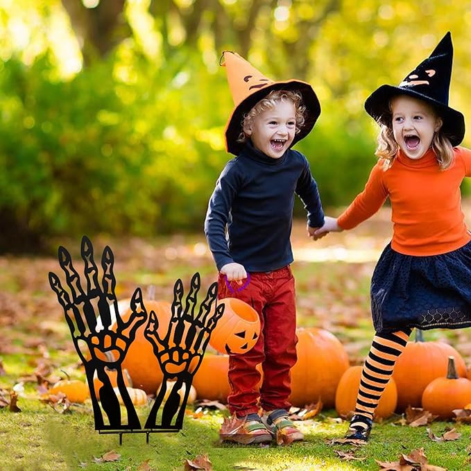 Halloween Decorations Outdoor, Metal Black Hand Decorative Garden Stakes for Halloween Decor, Metal Yard Signs for Outside Garden Lawn Porch Party Decorations