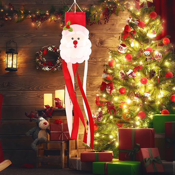 NOVWANG Santa Claus Windsock, 40 Inch 3D Winter Windsocks Outdoor Hanging Flag with Adjustable Hook Christmas Festival Party Decorations for Garden Porch Yard Patio Lawn