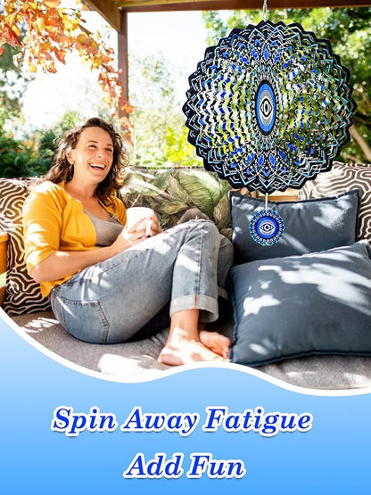 Evil Eye Wind Spinners Outdoor Garden Decor for Outside - 12 Inch 3D Stainless Steel Metal Wind Spinners - Evil Eye Gardening Gifts for Women, Yard Decorations Outdoor Hanging Decor