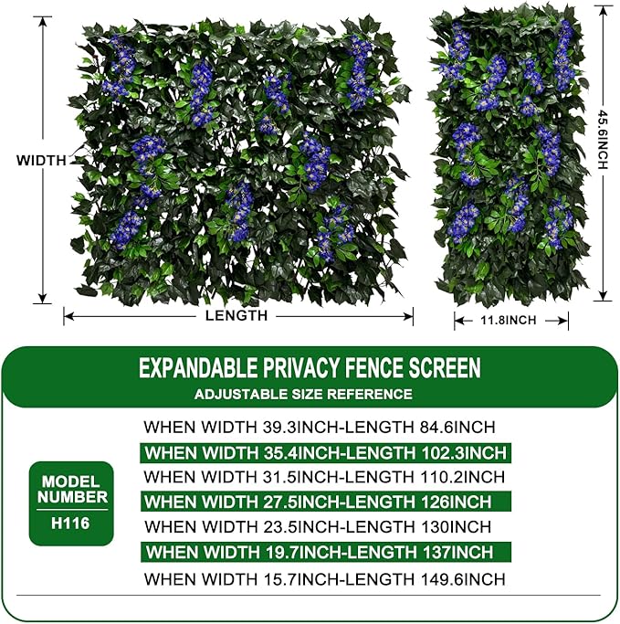 Artificial Expandable Ivy Privacy Fence Screen,Adjustable Size,Dense Leaf Panel,Perfect for Balcony,Garden,Fence Cover and Green Wall Decoration