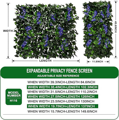 Artificial Expandable Ivy Privacy Fence Screen,Adjustable Size,Dense Leaf Panel,Perfect for Balcony,Garden,Fence Cover and Green Wall Decoration
