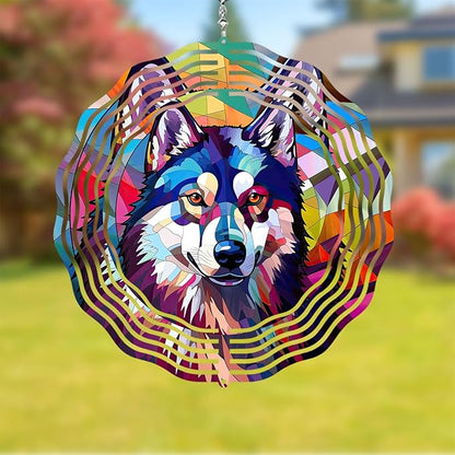 Husky Wind Spinner Pet Dog Memorial Gifts, Vibrant 3D Kinetic Metal Yard Art, Loss of Dogs Sympathy Gifts, Hanging Outdoor Garden Decor, 8" Decorative Wind Sculptures for Patio, Porch (Husky 4)