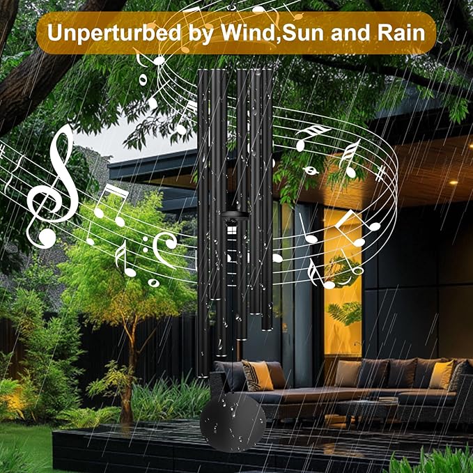66" Large Wind Chimes for Outside Deep Tone, 6 Thickened ⌀ 1.2" Tubes Tuned Relaxing Melody Wind Chime, Windchimes Outdoors for Garden Patio Decor, Great Gift Idea for Your Loved One (Black, 66")