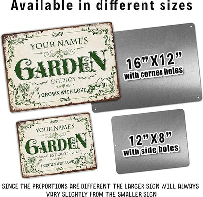 Personalized Metal Signs with Name Made in USA Custom Vintage Garden Sign Waterproof Vintage Decorative Metal Print for Wall Decor Customized Home Garden Ideas Gifts Artwork Prints for Yard Ourdoor