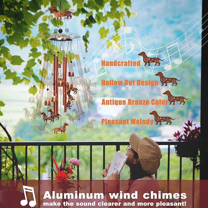 Dachshund Dog Wind Chimes for Outside Windchimes Outdoor/Indoor, Home, Lawn, Porch, Yard Decorations,Metal Garden Decor Dachshund Dog Wind Chimes Gifts for Women/Men Birthday Gifts Memorial Gift
