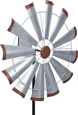 Alpine Corporation 85" Tall Outdoor Metal Wind Spinners, Large Kinetic Windmill, Outdoor Decor, Silver