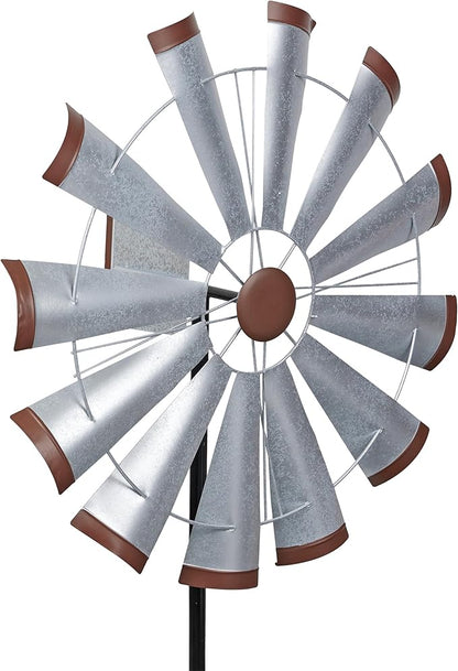 Alpine Corporation 85" Tall Outdoor Metal Wind Spinners, Large Kinetic Windmill, Outdoor Decor, Silver