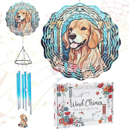 Dog Metal Wind Chimes - Golden Retriever Windchimes with Wind Spinners Outdoors Art Hanging Decor for Garden Patio Yard Indoor Balcony Home Birthday Gifts for Women Dogs Mom Friends