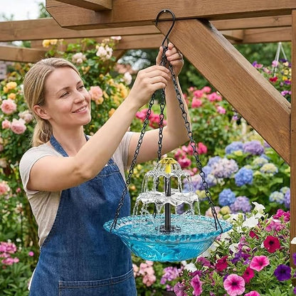 Solar Powered Hanging Bird Bath Fountain, Glass Bowl Solar Water Fountain for Outdoor Garden (Blue)