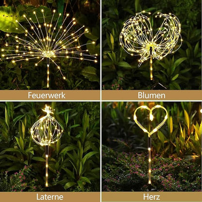 4 Pack Solar Firework Lights Outdoor, Adjustable 32" to 51" Extra Tall, Verified 200 LED Warm White Stainless Steel 3-Section Pole, 8 Modes Waterproof Starburst Garden Lights for Large Yard
