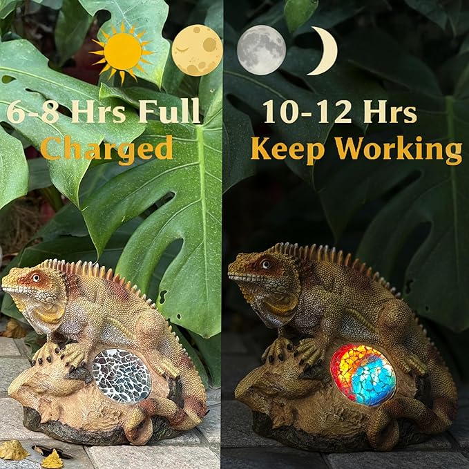Solar Iguana Lizard Garden Statue Light, Hand-Painted Mosaic Solar Outdoor Decor Light with Dusk to Dawn Sensor, Yard Art Sculpture for Patio Lawn Porch Housewarming Gift