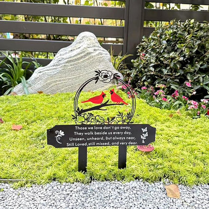 Cardinals Memorial Grave Markers for Cemetery Memorial Stakes Metal Grave Decorations for Loss of Mother Father Outdoors Yard Garden Sympathy Decor (Red Cardinal)