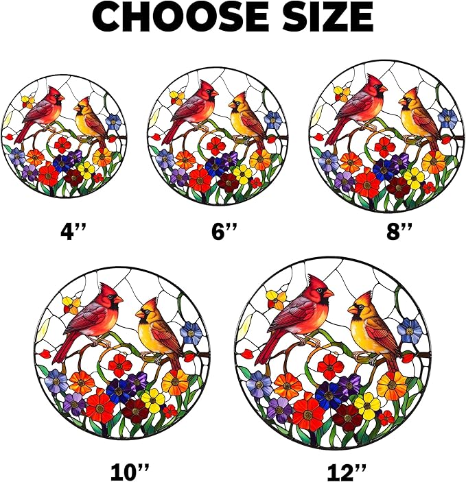 Cardinal Stained Glass Suncatcher for Window Hanging, Red Birds Home Decor, Stained Glass Cardinal Ornament for Bird Lovers, Mom, Grandma, Memorial and Sympathy Gift