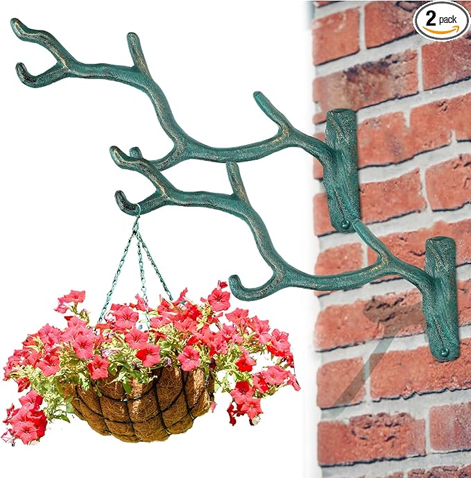 Blulu 2 Pcs 11'' Cast Iron Tree Branch Plant Hangers Decorative Metal Wall Bracket Hooks Wall Heavy Duty Home Storage Rack for Hanging Plants Pots Baskets Lanterns Wind Chimes Outdoor Indoor (Bronze)