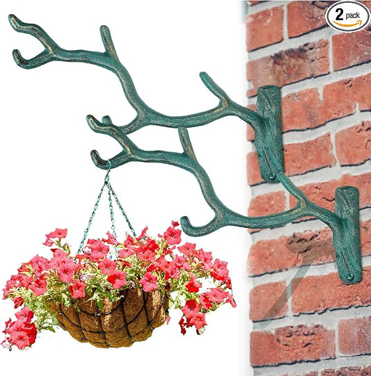 Blulu 2 Pcs 11'' Cast Iron Tree Branch Plant Hangers Decorative Metal Wall Bracket Hooks Wall Heavy Duty Home Storage Rack for Hanging Plants Pots Baskets Lanterns Wind Chimes Outdoor Indoor (Bronze)