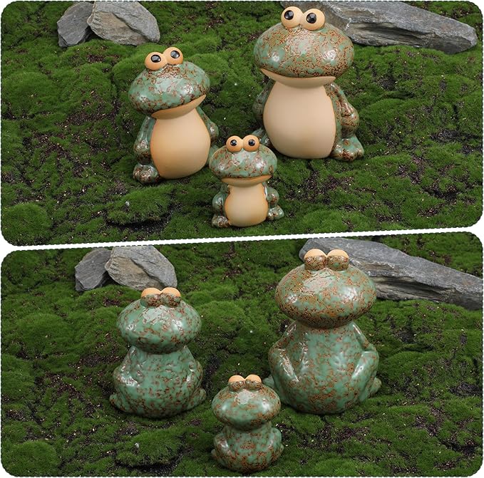 Garden Frog Decor Set of 3 Outside Ceramic Frog Statues Cute Yard Decoration Funny Holiday Ornament for Patio Backyard Pond Pool Front Porch Mom Grandma Family Friend