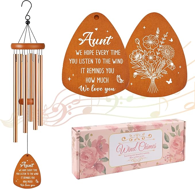 Aunt Wind Chimes for Outside, Gifts for Aunt Windchimes Outdoors for Patio Porch Garden Yard Hanging, Mothers Day Birthday Gifts for Women Aunts from Niece Nephew