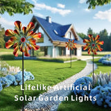 Outdoor Wind Spinner with Garden Stake 88.58" Metal Two-Way Wind Sculptures Solar Color Changing Lights Large Windmills for Garden,Patio,Yard,Lawn Decor Gifts Trumpet