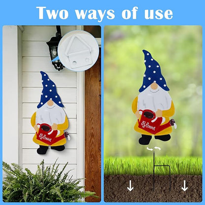 Metal Yard Signs Decor for Rust Prevention, Yard Stakes with Gnomes for Outside Garden Yard Lawn Porch Holiday Party(Blue)