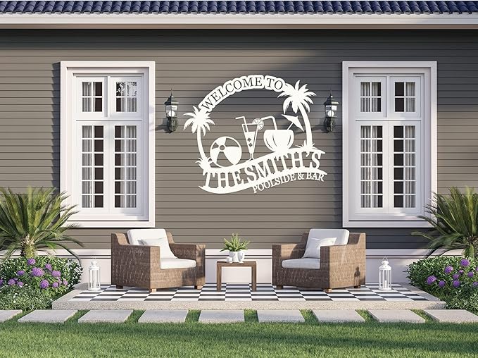 Metal Pool Sign, Personalized Family Pool Sign,Poolside Paradise Sign, Backyard Patio Sign,Swimming Metal Sign, Last Name Pool Sign, Pool Signs and Decor Outdoor, Custom Pool Sign(E)