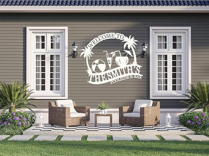 Metal Pool Sign, Personalized Family Pool Sign,Poolside Paradise Sign, Backyard Patio Sign,Swimming Metal Sign, Last Name Pool Sign, Pool Signs and Decor Outdoor, Custom Pool Sign(E)