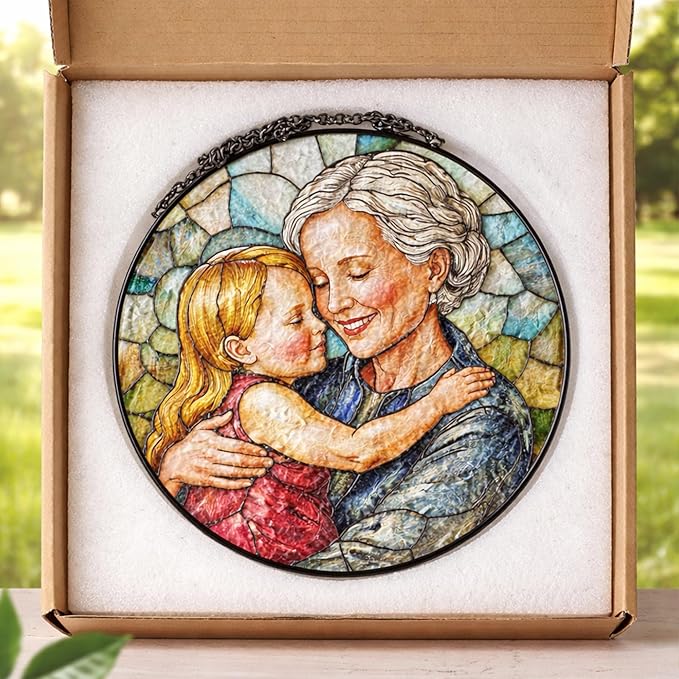 Personalized Grandma Stained Glass Sun Catcher, Custom Photo Window Hanging, Personalized Stained Glass, Gift for Grandma, Grandparents, Christmas, Birthday, Keepsake, Christmas Ornament, P5