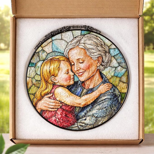 Personalized Grandma Stained Glass Sun Catcher, Custom Photo Window Hanging, Personalized Stained Glass, Gift for Grandma, Grandparents, Christmas, Birthday, Keepsake, Christmas Ornament, P5