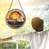 DASTOLL Stained Glass Window Hanging, Sun Ocean Sailboat Seagull Abstract Suncatcher Diamond Glass Panel Sun Catchers Decor for Birthday for Women, Men, Wife, Aunt, and Mom 11.8x11.8 in