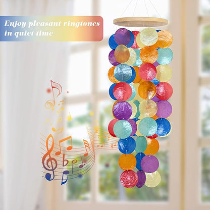 Wind Chimes for Outside - Handcrafted Rainbow Capiz Shells Windchime Coastal Style Decor for Indoor/Outdoors, Garden Decor, Great for Women, Wind Chimes Lovers and More