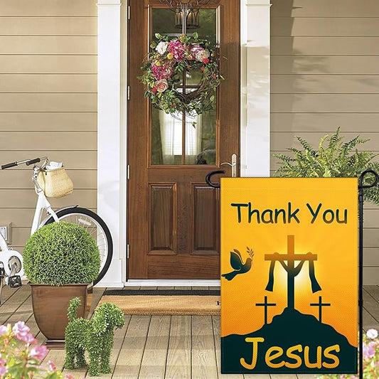 Thank You Jesus Garden Flag 3 Ply 12x18 Inch Christian Garden Flag Vertical Double Sided Jesus Garden Flags for Outside Indoor House Outdoor Yard Patriotic Sign Decor
