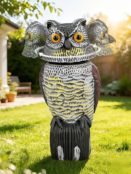 Garden Fake Owl Sculpture with 360° Rotating Head, Waterproof Outdoor Statue for Garden Yard Patio Balcony Roof