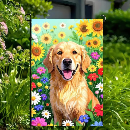 BlissYard Spring Garden Flag 12x18 Inch Double Sided Cute Golden Retriever Seasonal Welcome Small Flags For Outside Outdoor Decor Yard Farmhouse Holiday Spring Summer Decorations Yard Flags