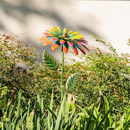 Glitzhome Metal Flower Yard Stake, 41" H Hand Painted Garden Flower with Red Green Petals, Iron Garden Yard Spring Decor for Lawn Landscape